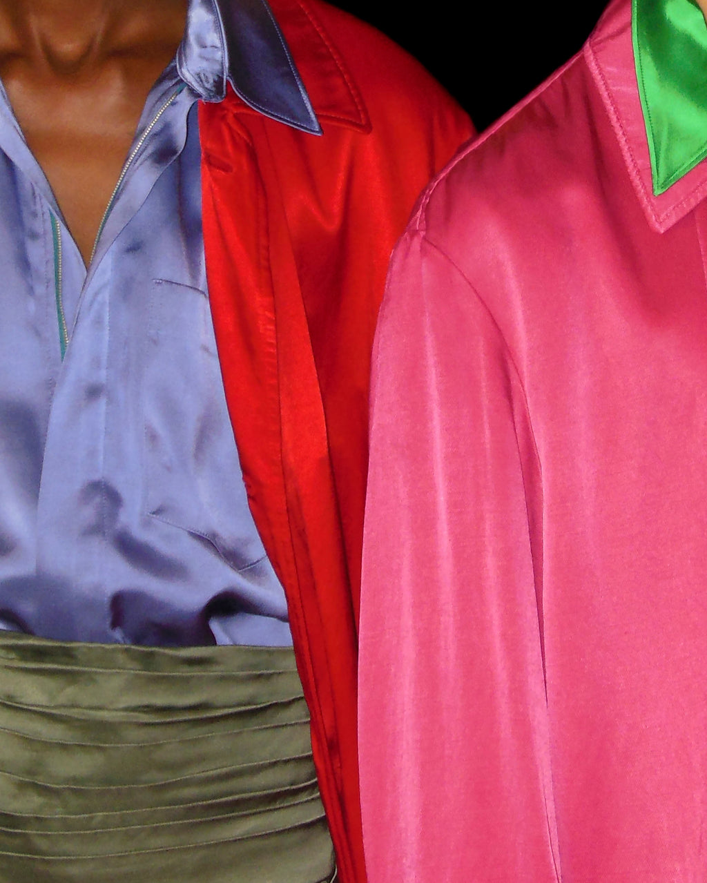 Close-up of colorful shirts with a focus on texture and color.