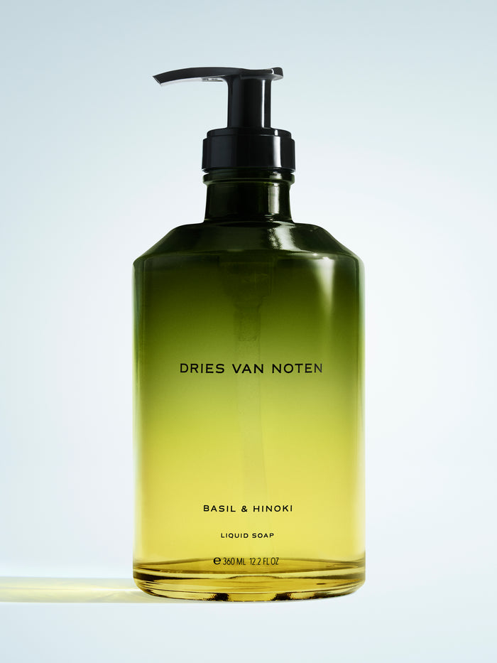 Dries Van Noten liquid soap bottle on a light gray background
