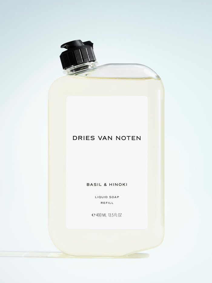 Dries Van Noten liquid soap refill bottle on a light gray background