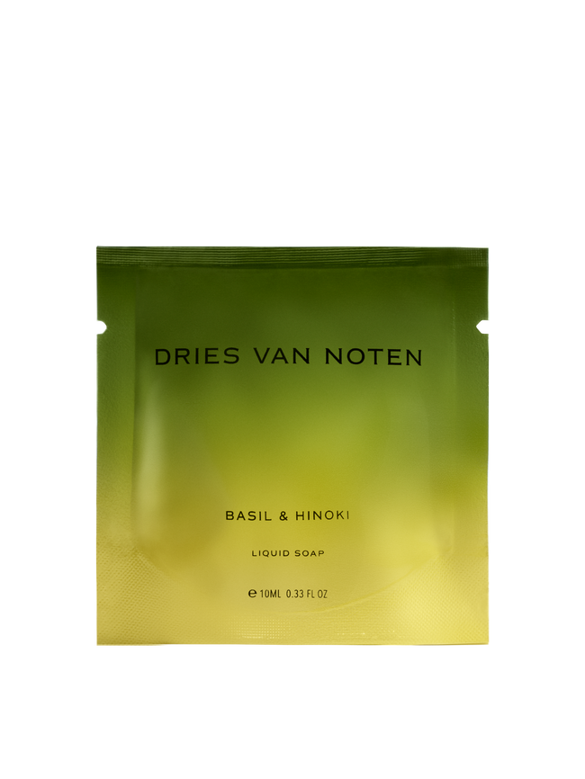 Dries Van Noten basil&hinoki liquid soap sample in color-gradient packaging 