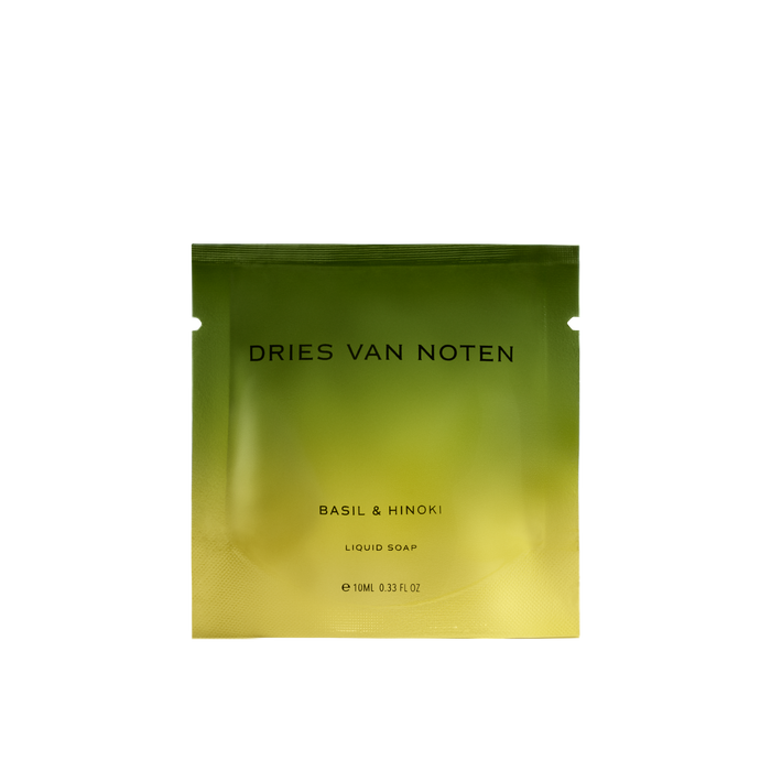 Dries Van Noten basil&hinoki liquid soap sample in color-gradient packaging 