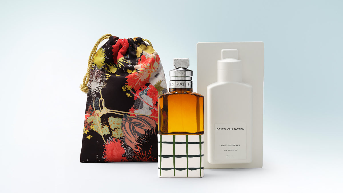 Dries Van Noten perfume set with fabric pouch, Eau de Parfum and packaging
