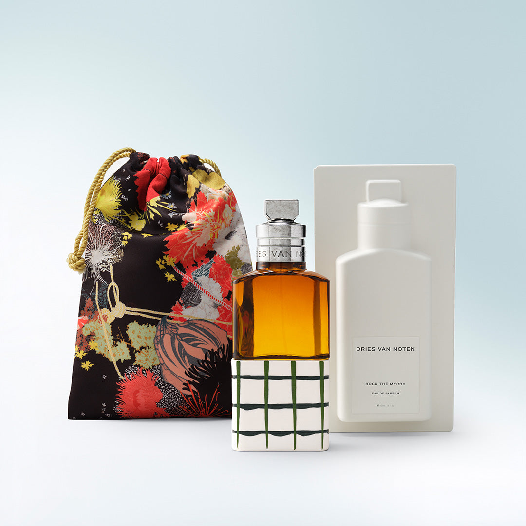 Dries Van Noten perfume set with fabric pouch, Eau de Parfum and packaging
