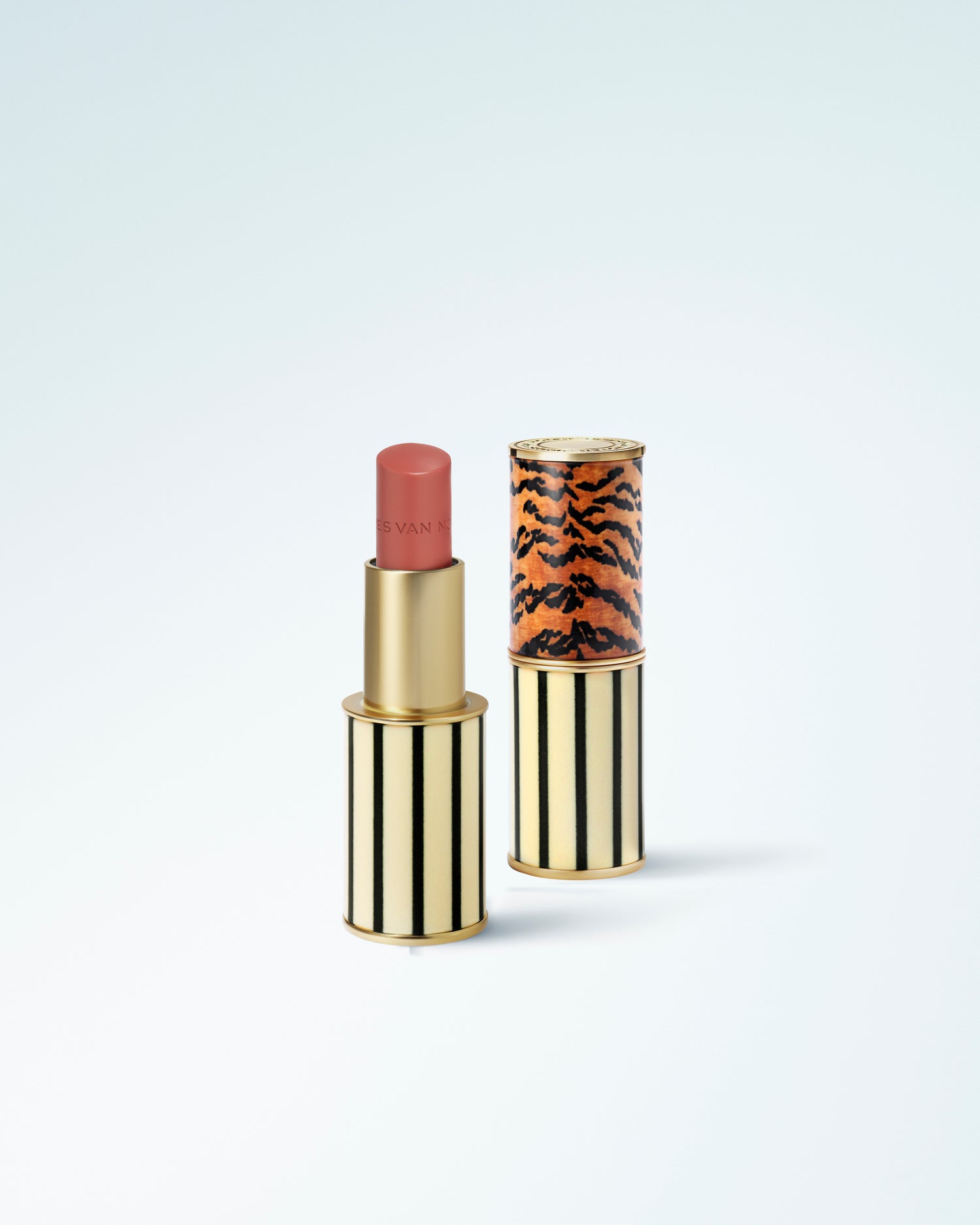 Open lip balm in a case on a white background 