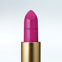 Close-up of a Dries Van Noten lipstick in a gold tube against a cold white background