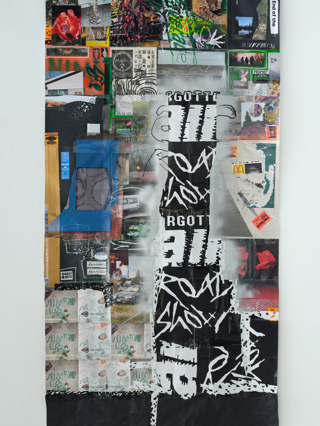 Collage of various stickers and graphics on a black background
