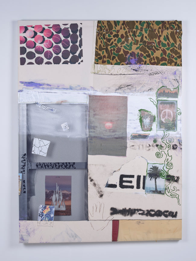 Collage with various patterns and textures on a white background